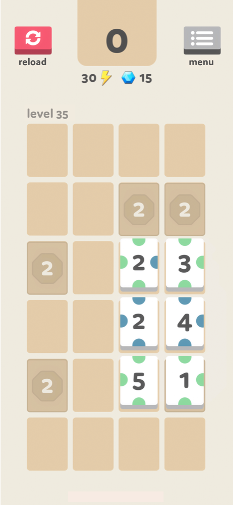Level 35 with rest blocks holding numbered tiles